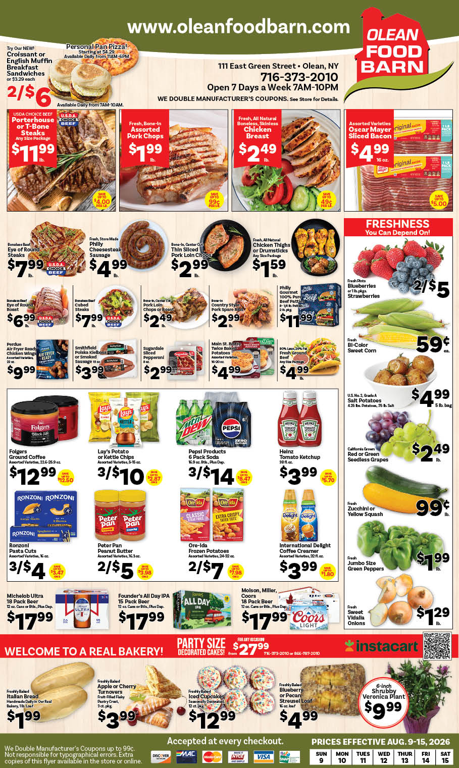 Ried's Food Barn Weekly Special | '.Sun, August 9.' – '.Sat, August 15.' | Page '..'