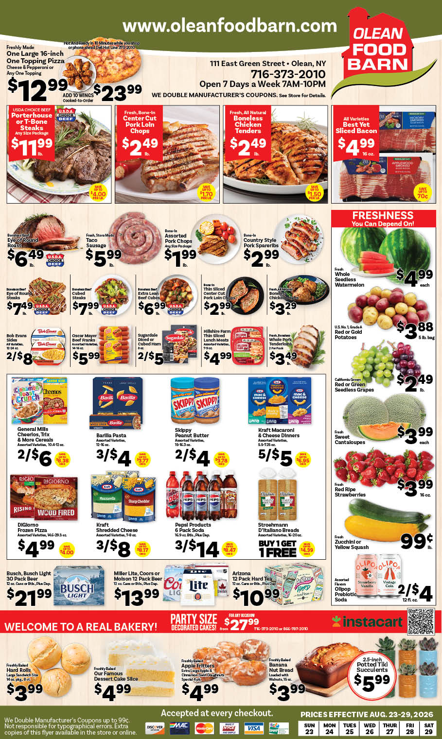 Ried's Food Barn Weekly Special | '.Sun, August 23.' – '.Sat, August 29.' | Page '..'