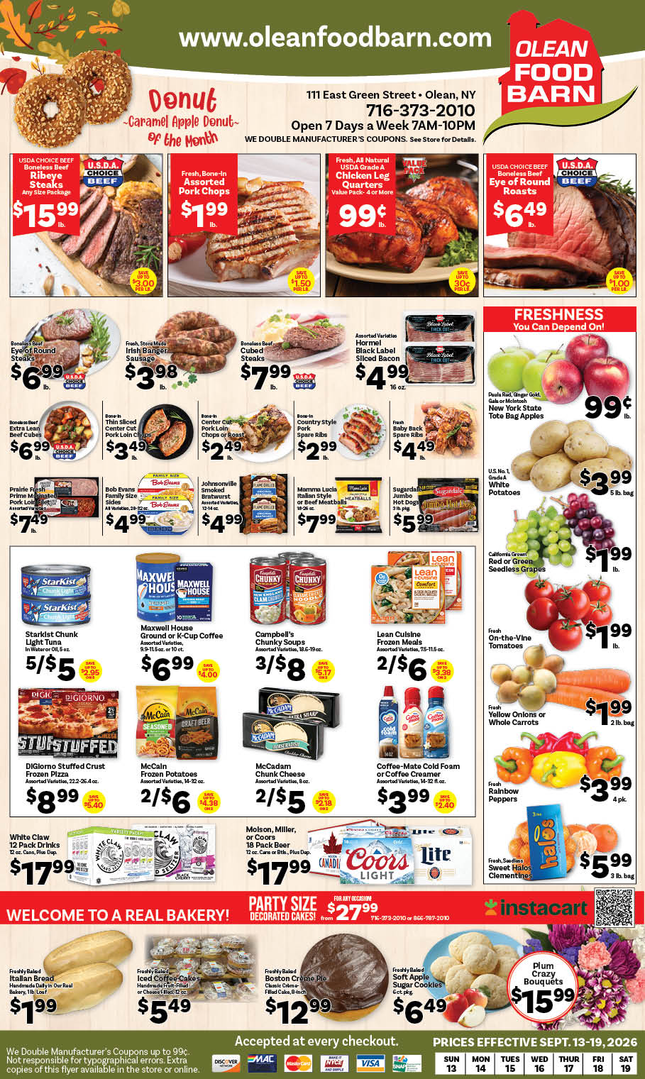 Ried's Food Barn Weekly Special | '.Sun, September 13.' – '.Sat, September 19.' | Page '..'